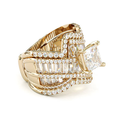 Jzora handmade vintage princess cut anniversary wedding gold bridal ring set