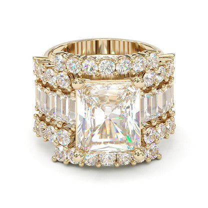 Jzora handmade created diamond radiant cut vintage wedding ring 3pcs bridal set