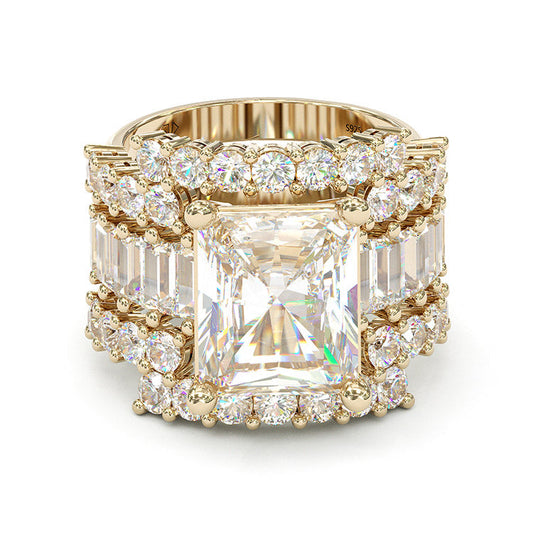 Jzora handmade created diamond radiant cut vintage wedding ring 3pcs bridal set