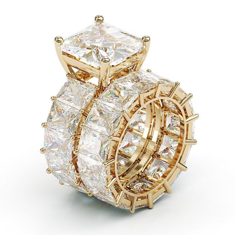 Jzora cushion anniversary ring  wedding ring  gold bridal set