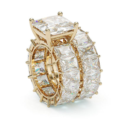 Jzora cushion anniversary ring  wedding ring  gold bridal set