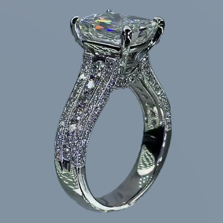 Jzora handmade radiant cut vintage sterling silver wedding ring engagement ring
