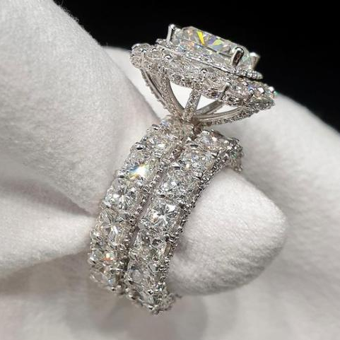 Jzora 3.0 ct cushion cut created diamond sterling silver bridal set
