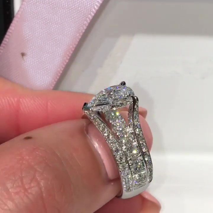 Jzora handmade pear cut created diamond sterling silver engagement ring